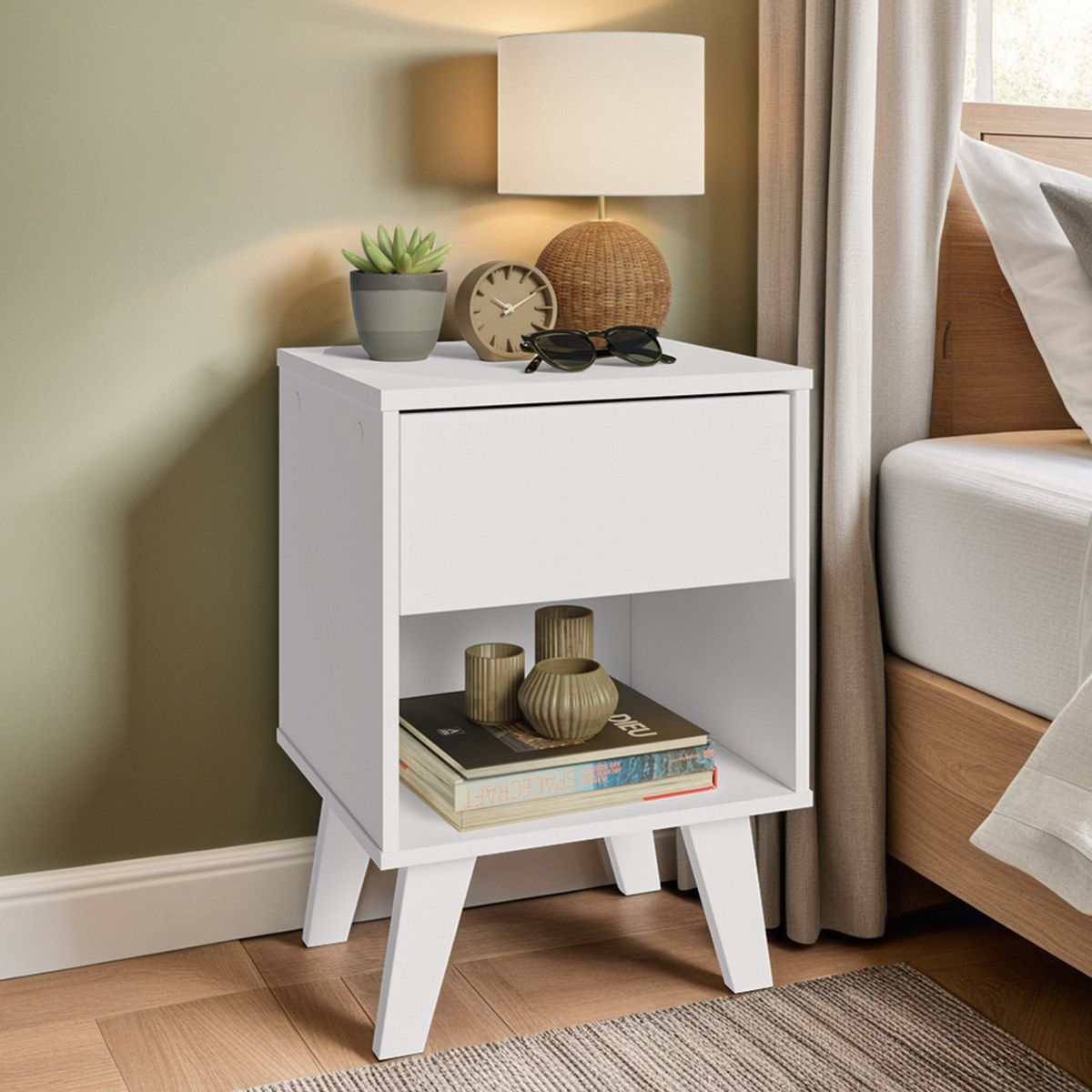 MADESA - Velador Madesa con 1 Cajón Blanco