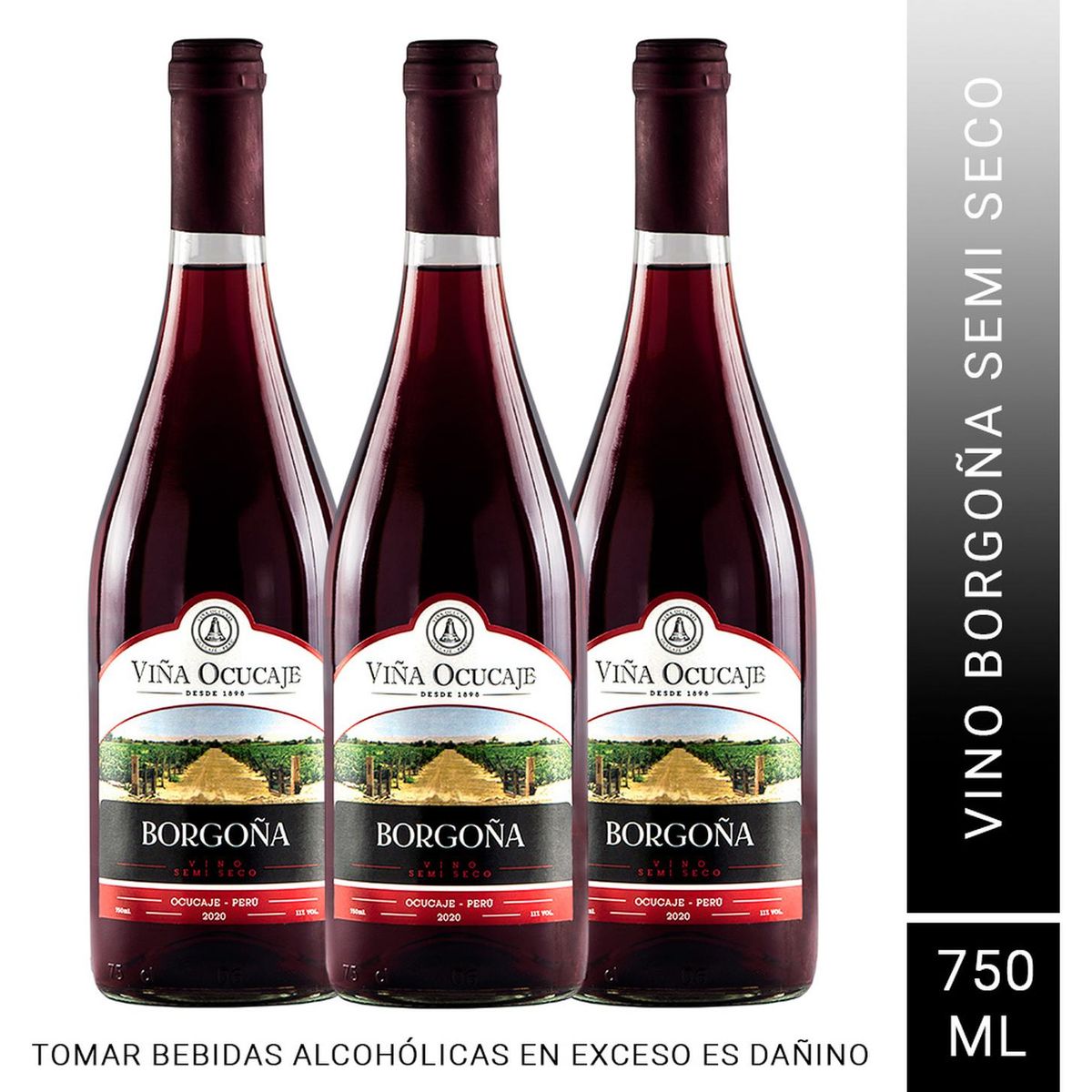 OCUCAJE - Pack X3 Vino Borgoña Ocucaje 750 Ml