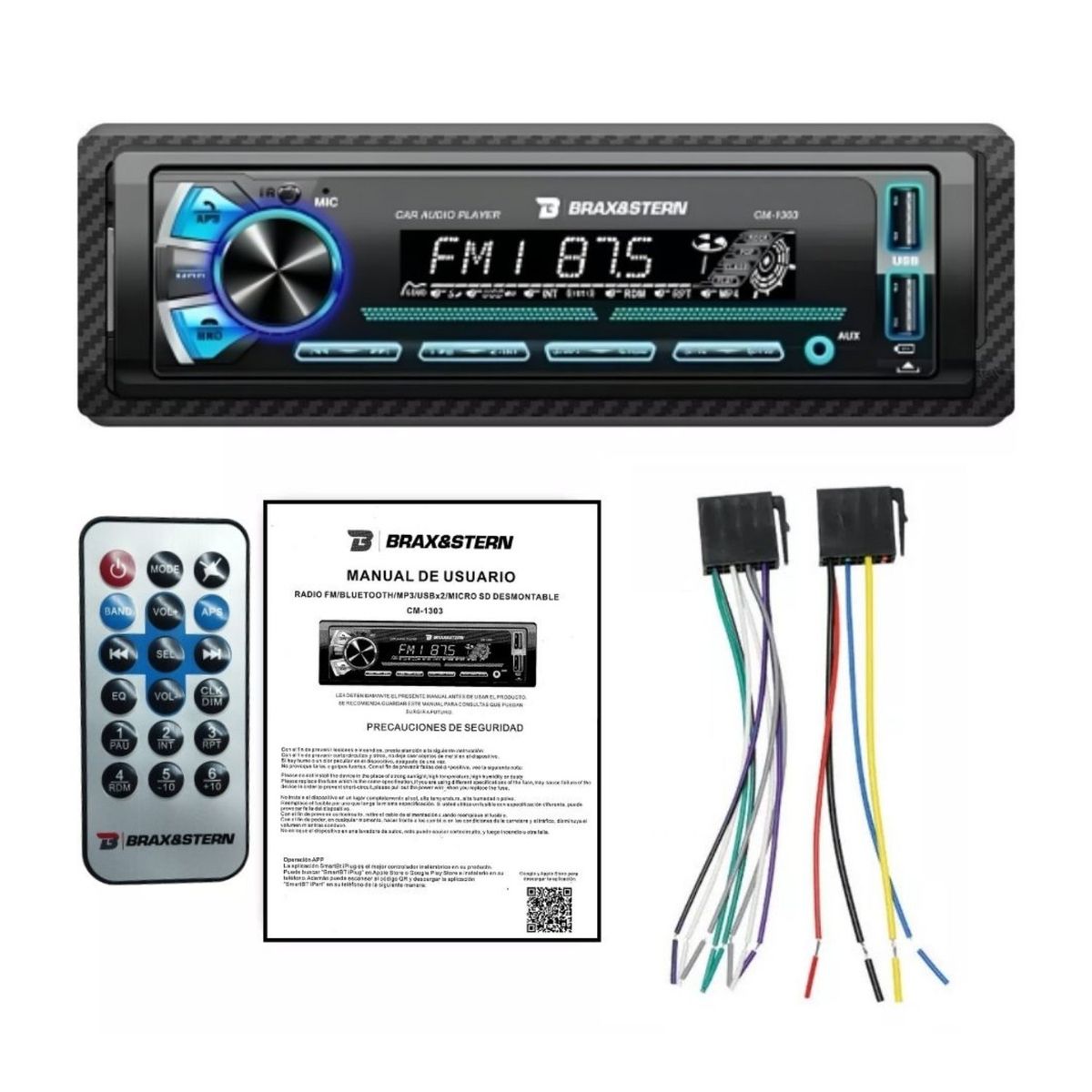 GENERICO - Autoradio Bluetooth AUX Desmontable USBx2 7 Colores BRAX&STERN CM-1303