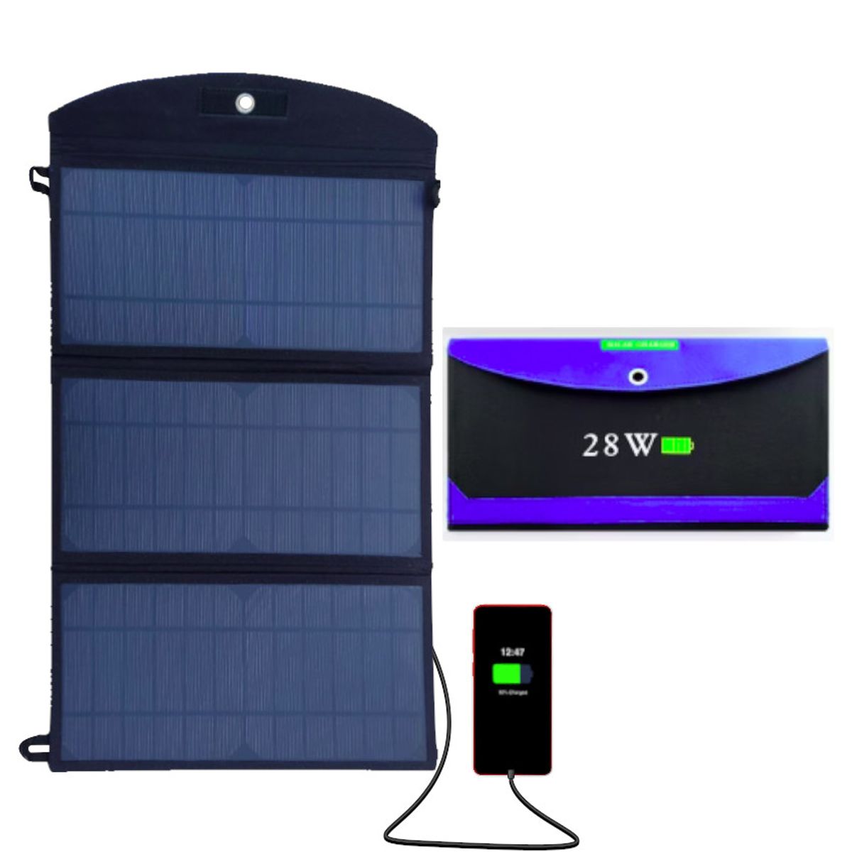 GENERICO - Panel Solar Portatil Plegable 28w Cargador Usb 3 Cuerpos