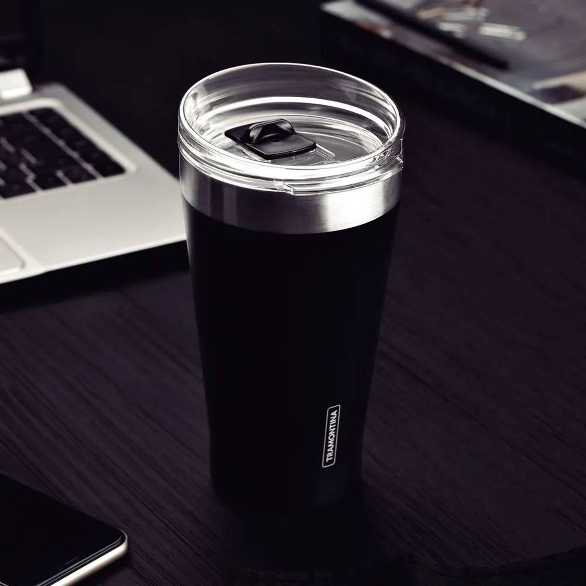 TRAMONTINA - Vaso Térmico con tapa 550 ml Negro Exata - Tramontina