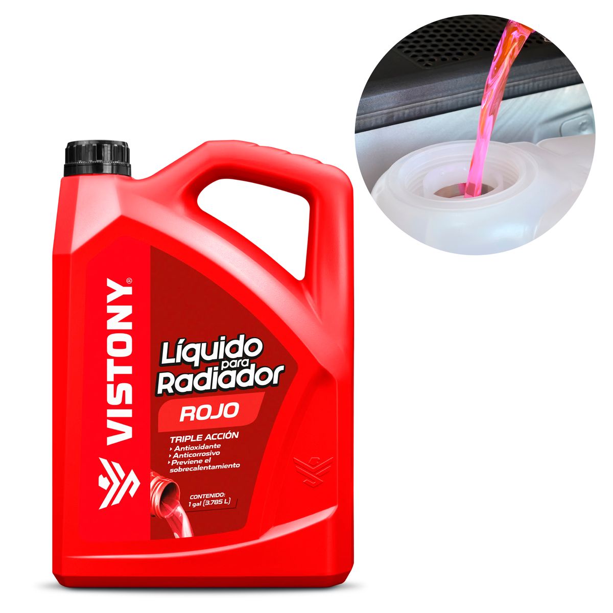 VISTONY - Líquido para Radiador Refrigerante Galón Rojo