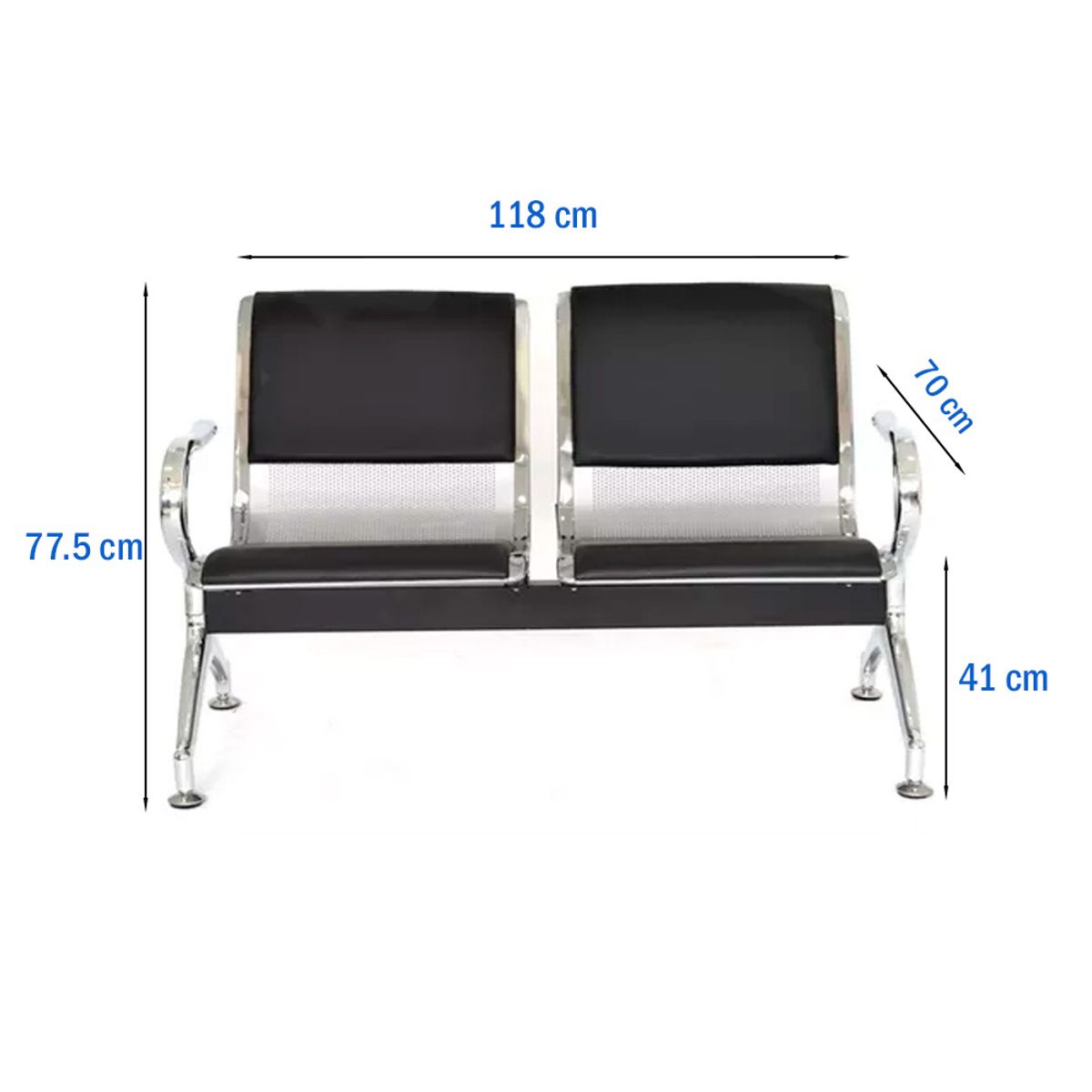 OFIDEAS - Butaca De Espera Negro 2 Cuerpos-Tandem Aeropuerto Semi Tapiz Ofideas