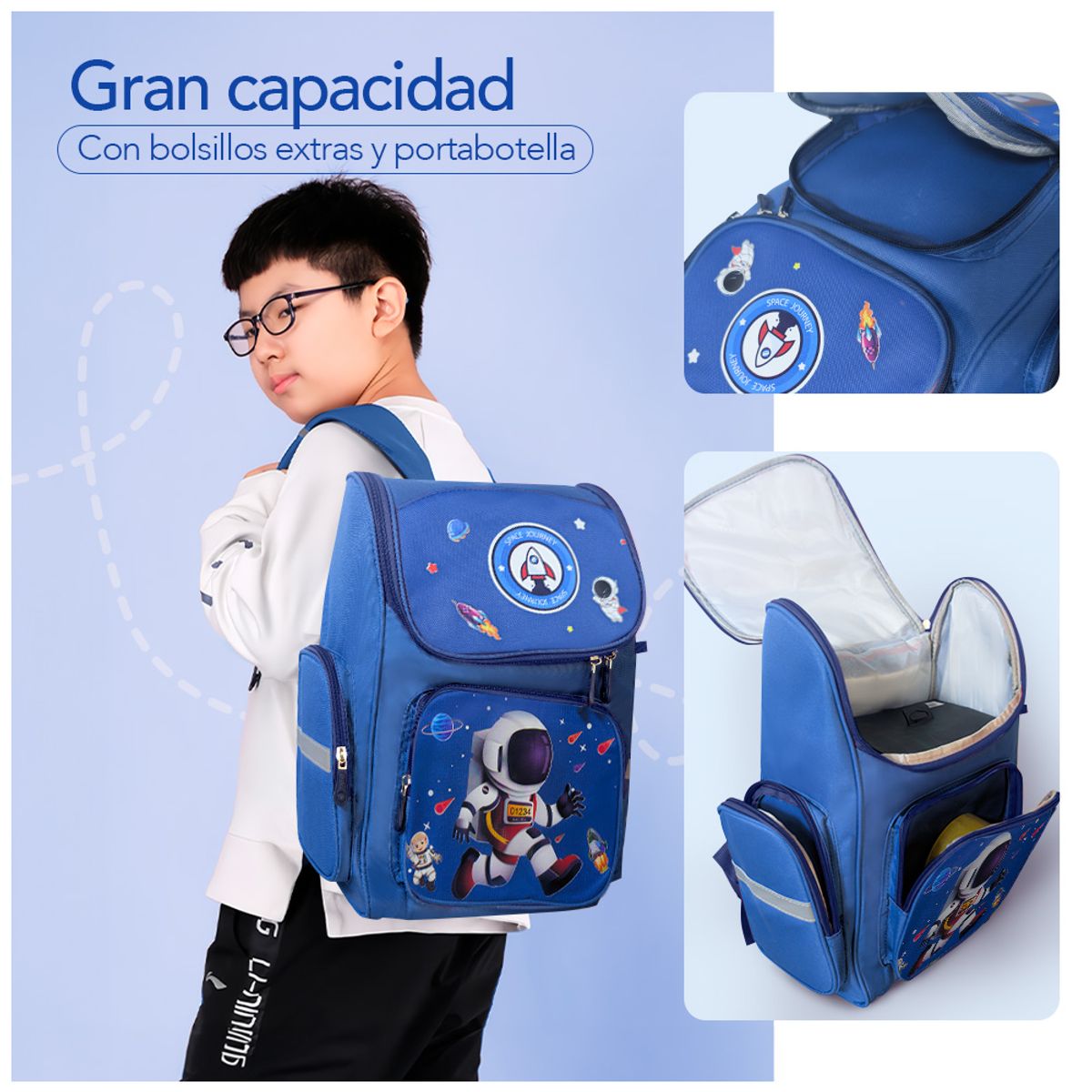 KELLER - Mochila Kawaii 4 Piezas para Niños Diseño Astronauta Azul KW4