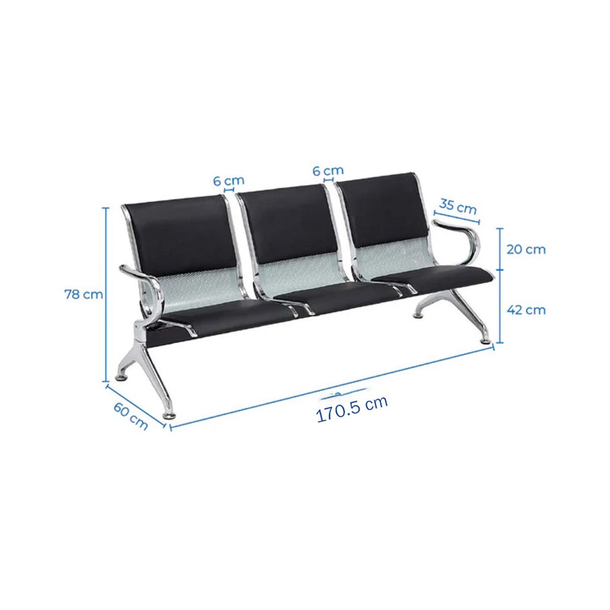 OFIDEAS - Butaca De Espera Negro 3 Cuerpos-Tandem Aeropuerto Semi Tapiz Ofideas