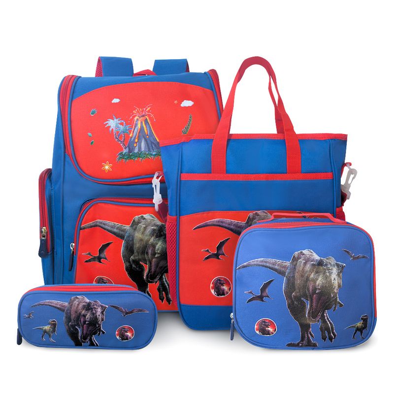KELLER - Mochila Kawaii 4 Piezas para Niños Diseño Dinosaurio Rojo KW4