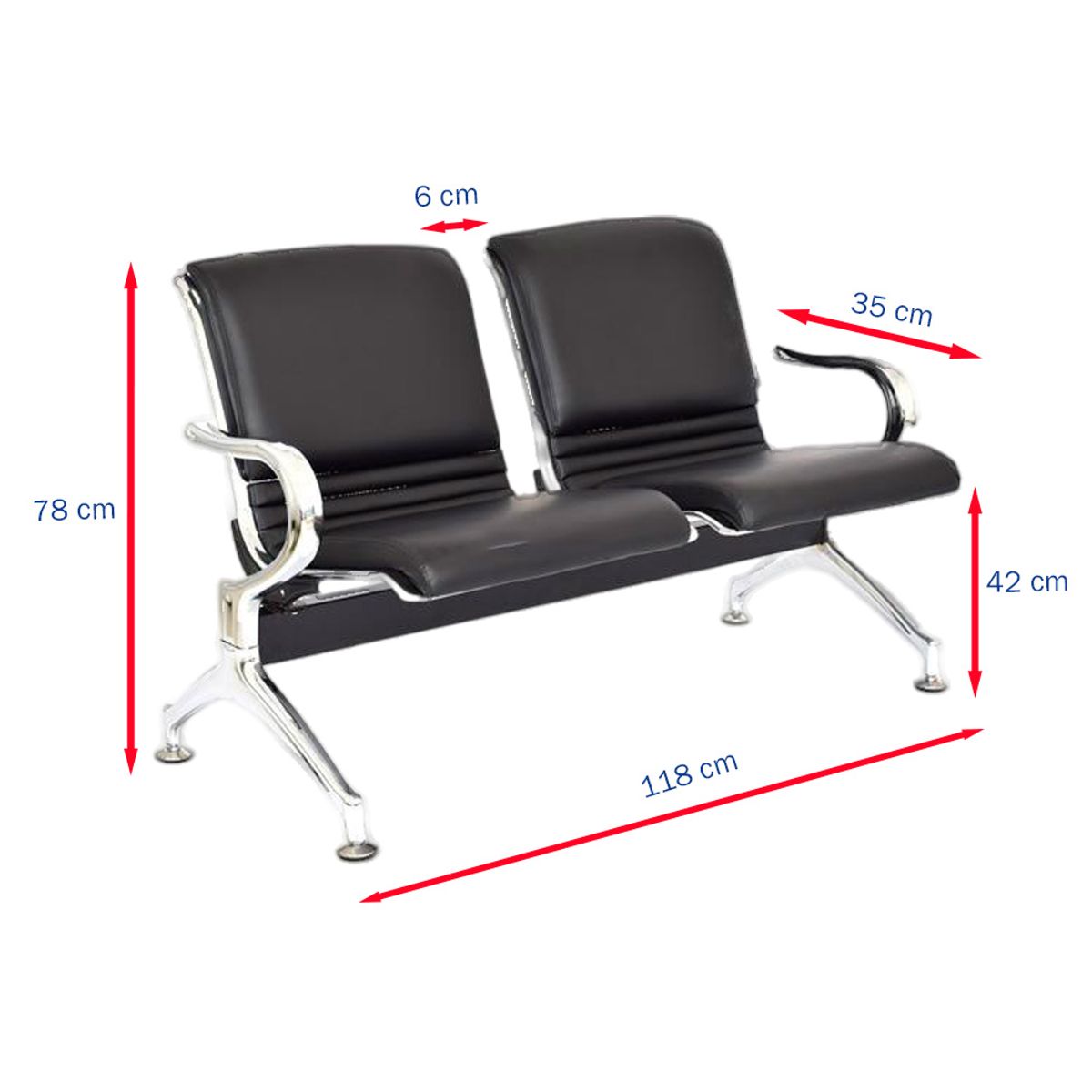 OFIDEAS - Butaca De Espera Negro 2 Cuerpos-Tandem Aeropuerto Full Tapiz Ofideas