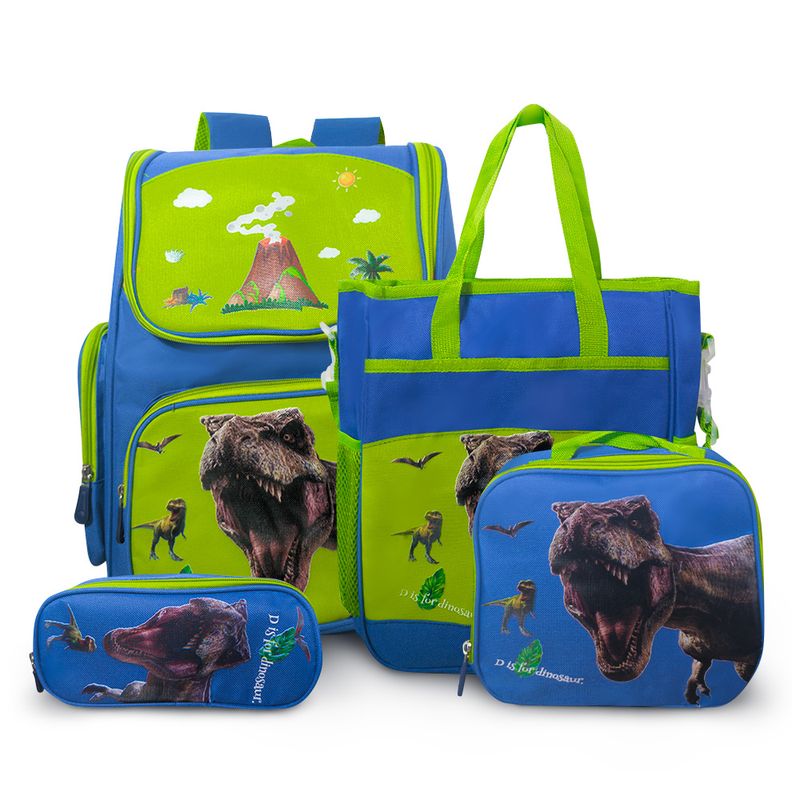 KELLER - Mochila Kawaii 4 Piezas para Niños Diseño Dinosaurio Verde KW4