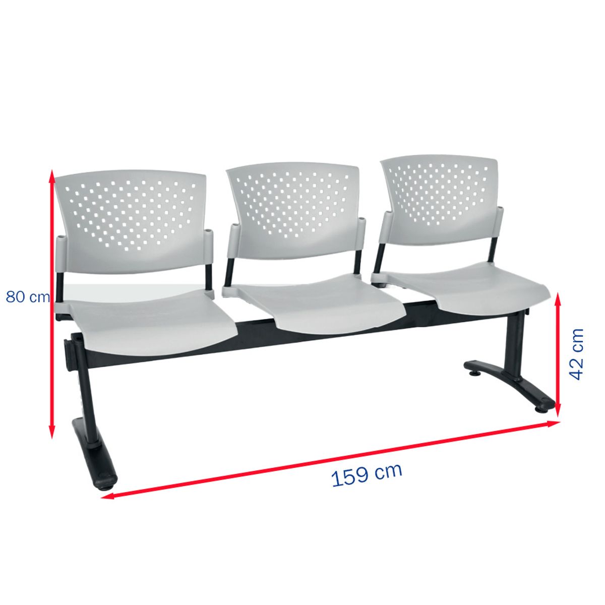 OFIDEAS - Banqueta De Espera Butterfly 3 Asientos Gris Estructura Negro Ofideas