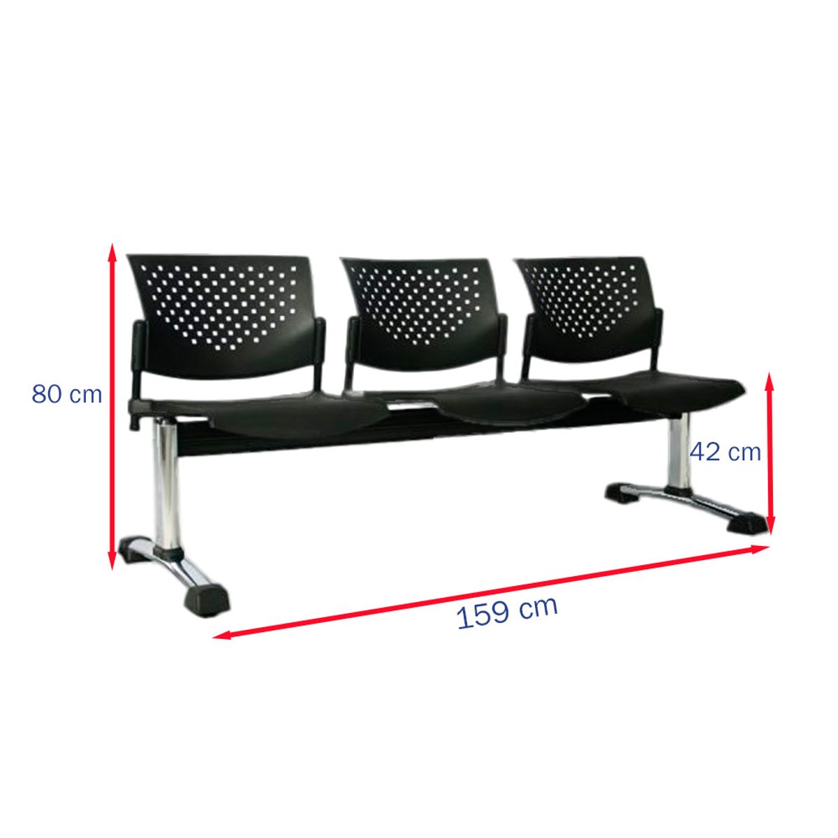 OFIDEAS - Banqueta De Espera Butterfly 3 Asientos Negro Estructura Gris Ofideas