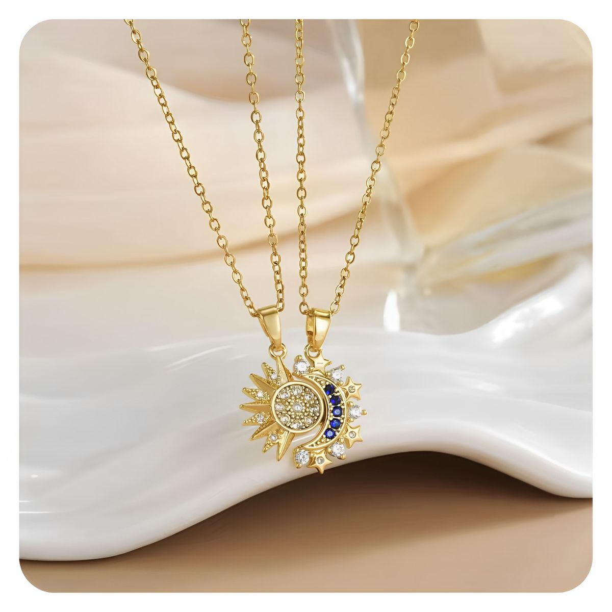 GENERICO - Collar Hermanas Familia Sol Luna Joya Regalo Acero Dorado