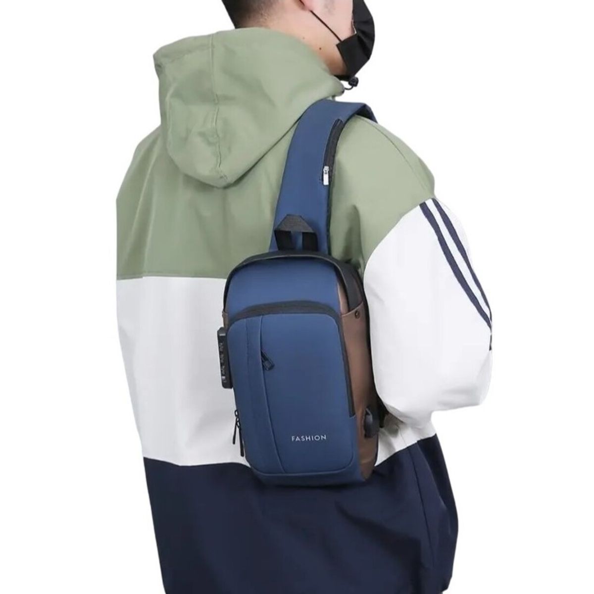 GENERICO - Morral Bolso Candado Clave Antirrobo Azul Marrón USB Mochila Genieka