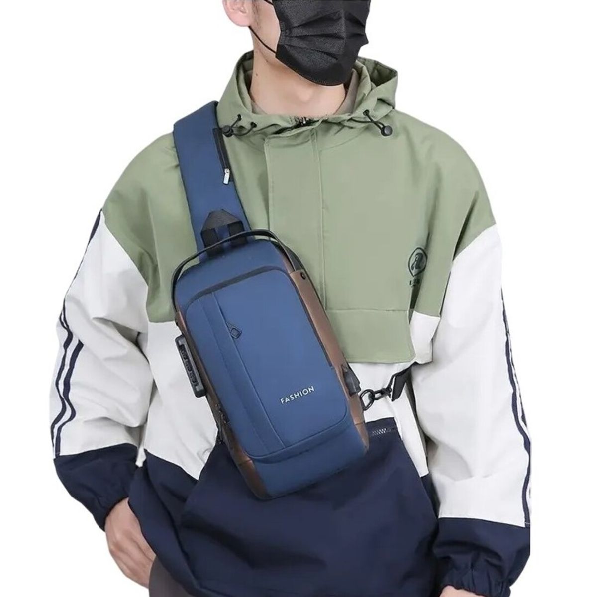 GENERICO - Morral Bolso Candado Clave Antirrobo Azul Marrón USB Mochila Genieka