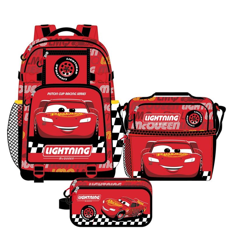 DISNEY - PACK DE MOCHILA  LONCHERA Y CARTUCHERA CARS