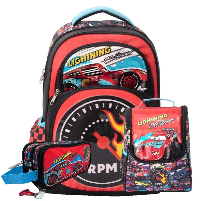 DISNEY - PACK DE MOCHILA  LONCHERA Y CARTUCHERA CARS