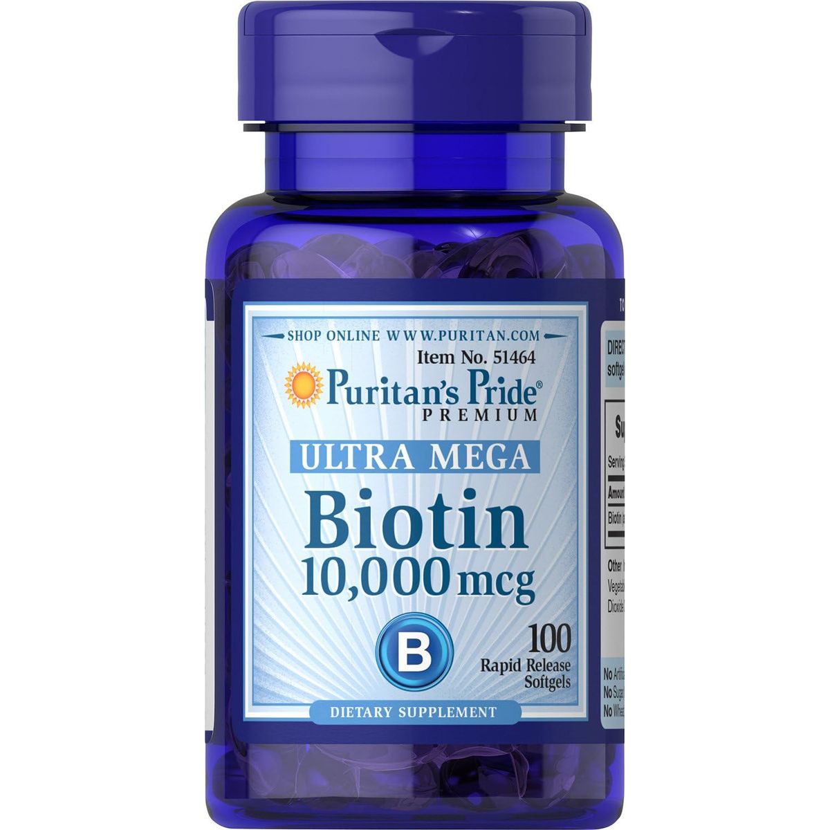 PURITANS PRIDE - Puritan's Pride - Biotina 10,000 mcg 100 cápsulas de liberación rápida