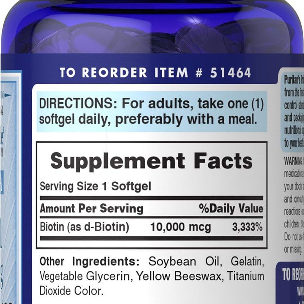 PURITANS PRIDE - Puritan's Pride - Biotina 10,000 mcg 100 cápsulas de liberación rápida