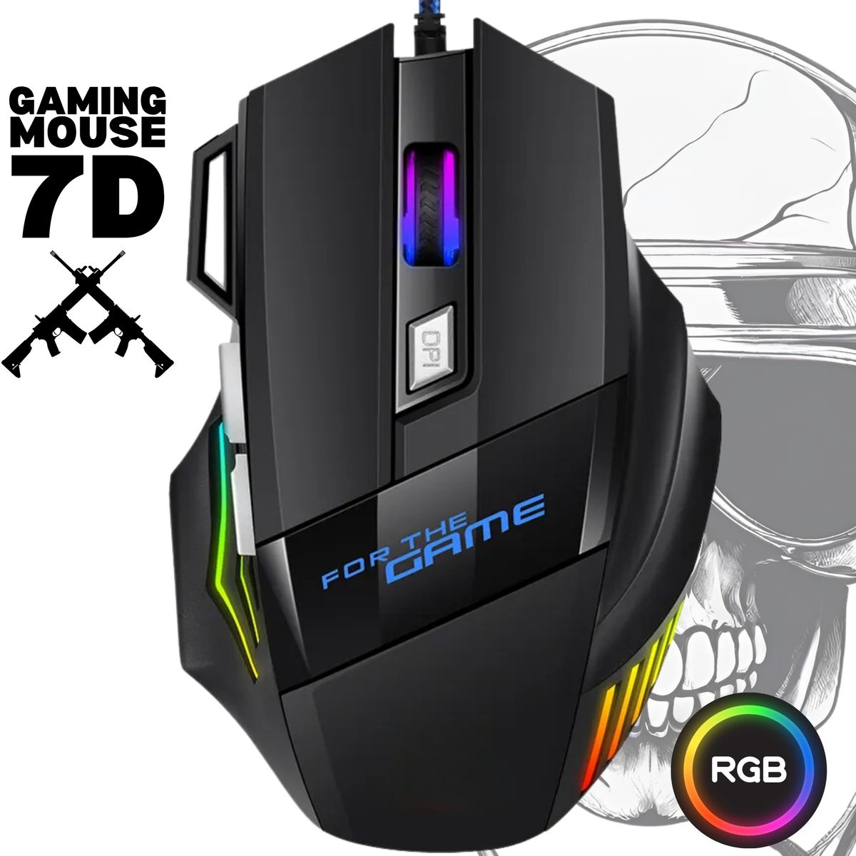OEM - Mouse Gamer 7D RGB LED Ergonómico 7 Botones Alámbrico 1.4m USB 2.0