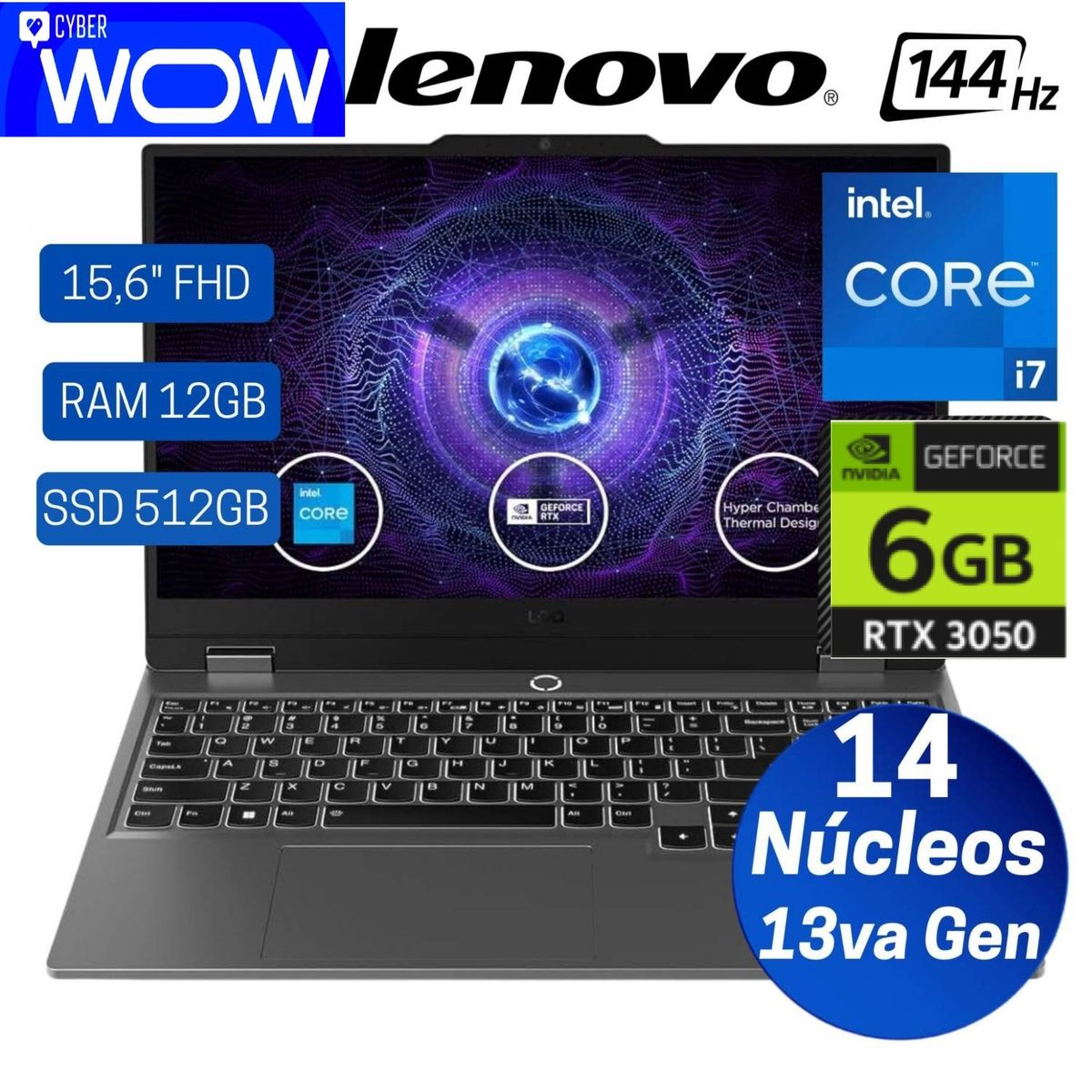 LENOVO - Notebook Lenovo LOQ 15IRX9 156 FHD IPS Core i7-13650HX 2649GHz 12GB DDR5-4800MHz