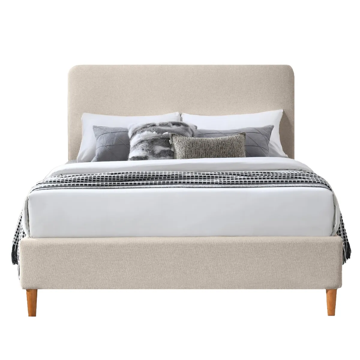 GENERICO - Cama Tapizada Lisa Curvo Marfil 1.5 Plz