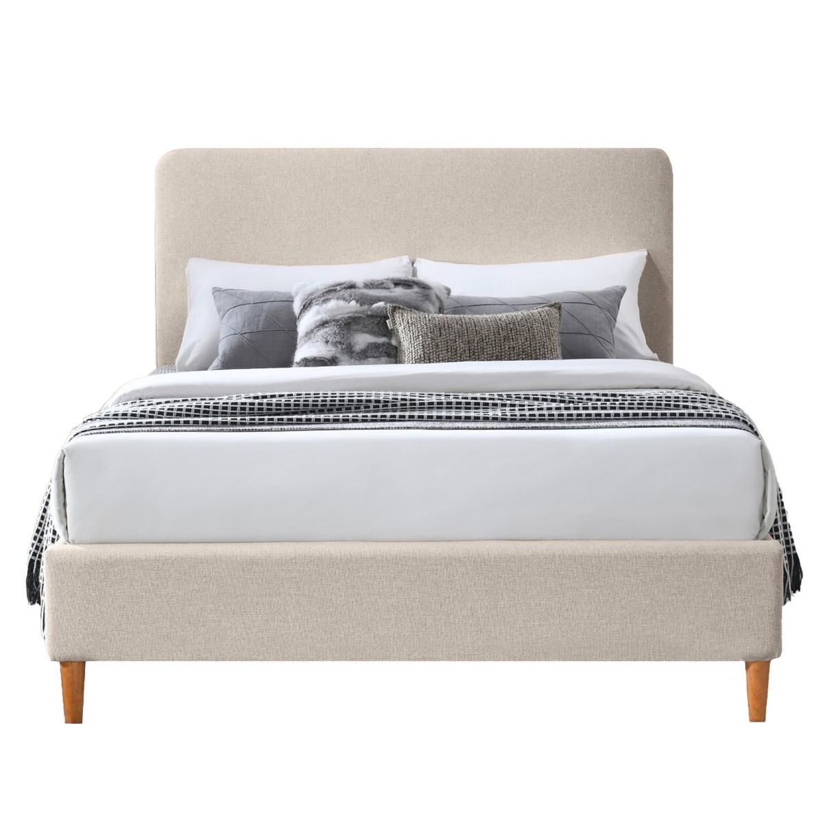 GENERICO - Cama Tapizada Lisa Curvo Marfil 1.5 Plz