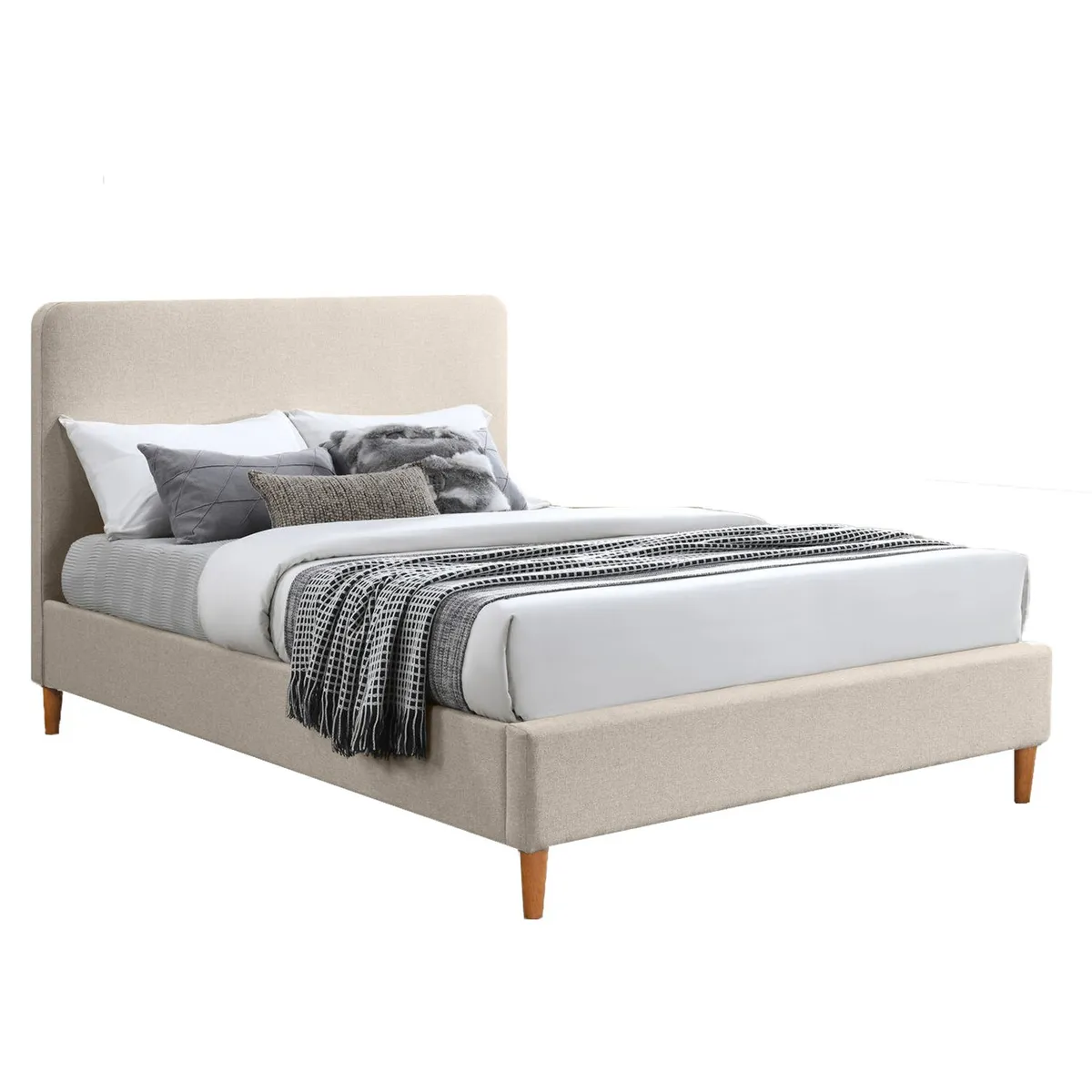 GENERICO - Cama Tapizada Lisa Curvo Marfil 1.5 Plz