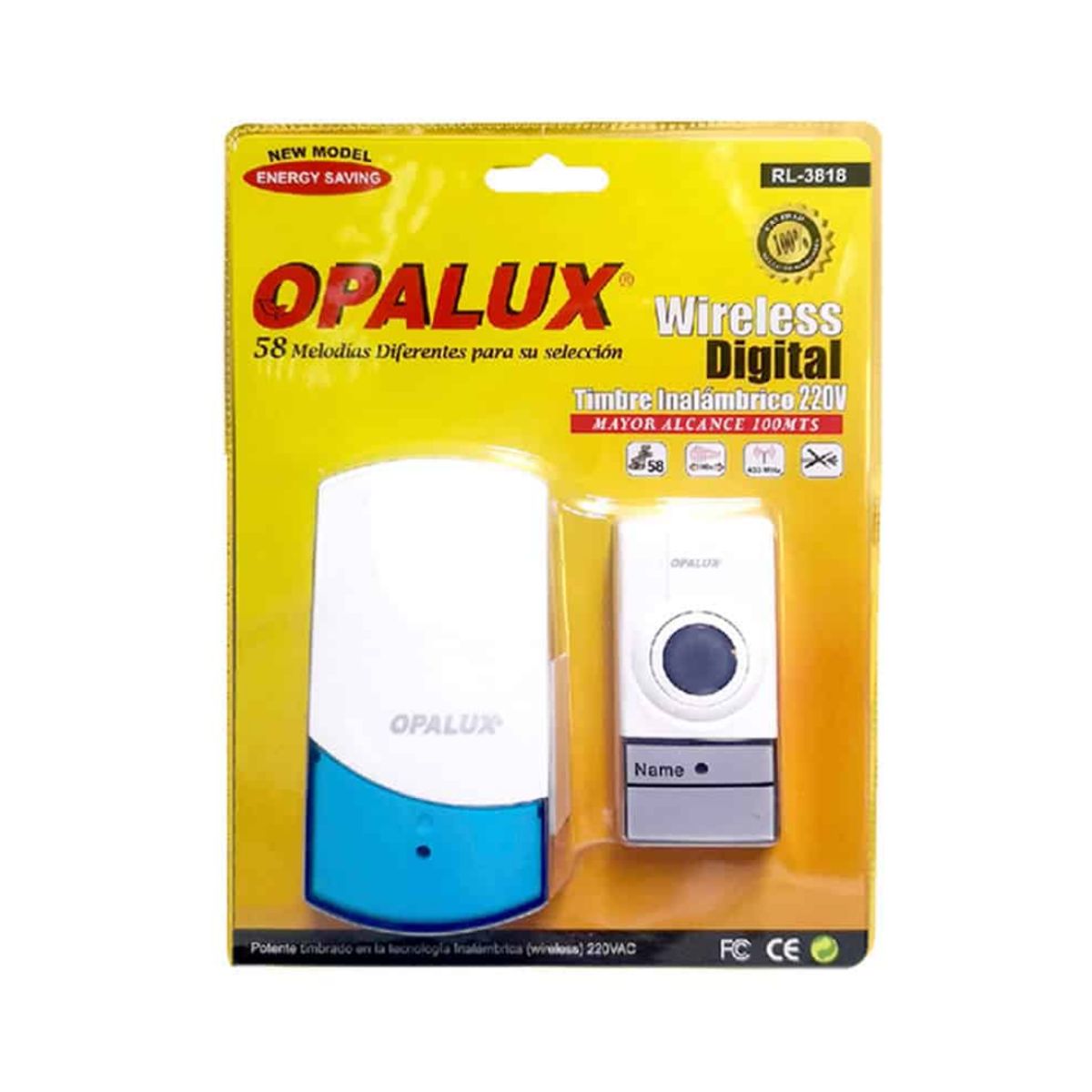 OPALUX - Timbre Inalámbrico 58 Melodías Alcance 100m Opalux RL-3818