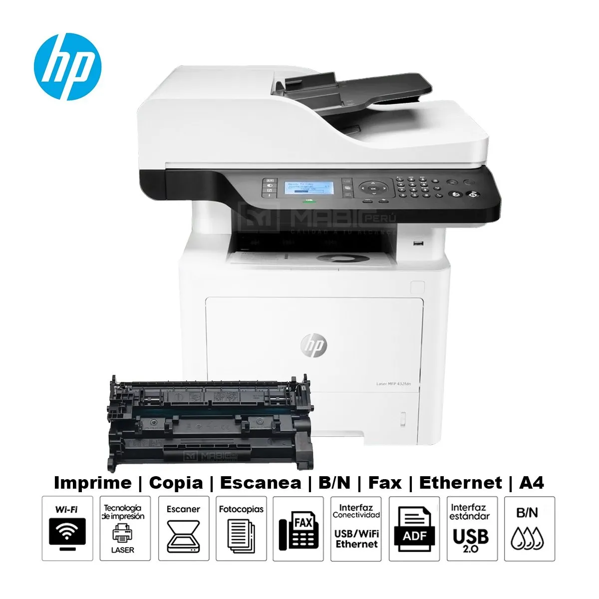HP - Impresora Hp Laser 432fdn Duplex WIFI Red ADF FAX