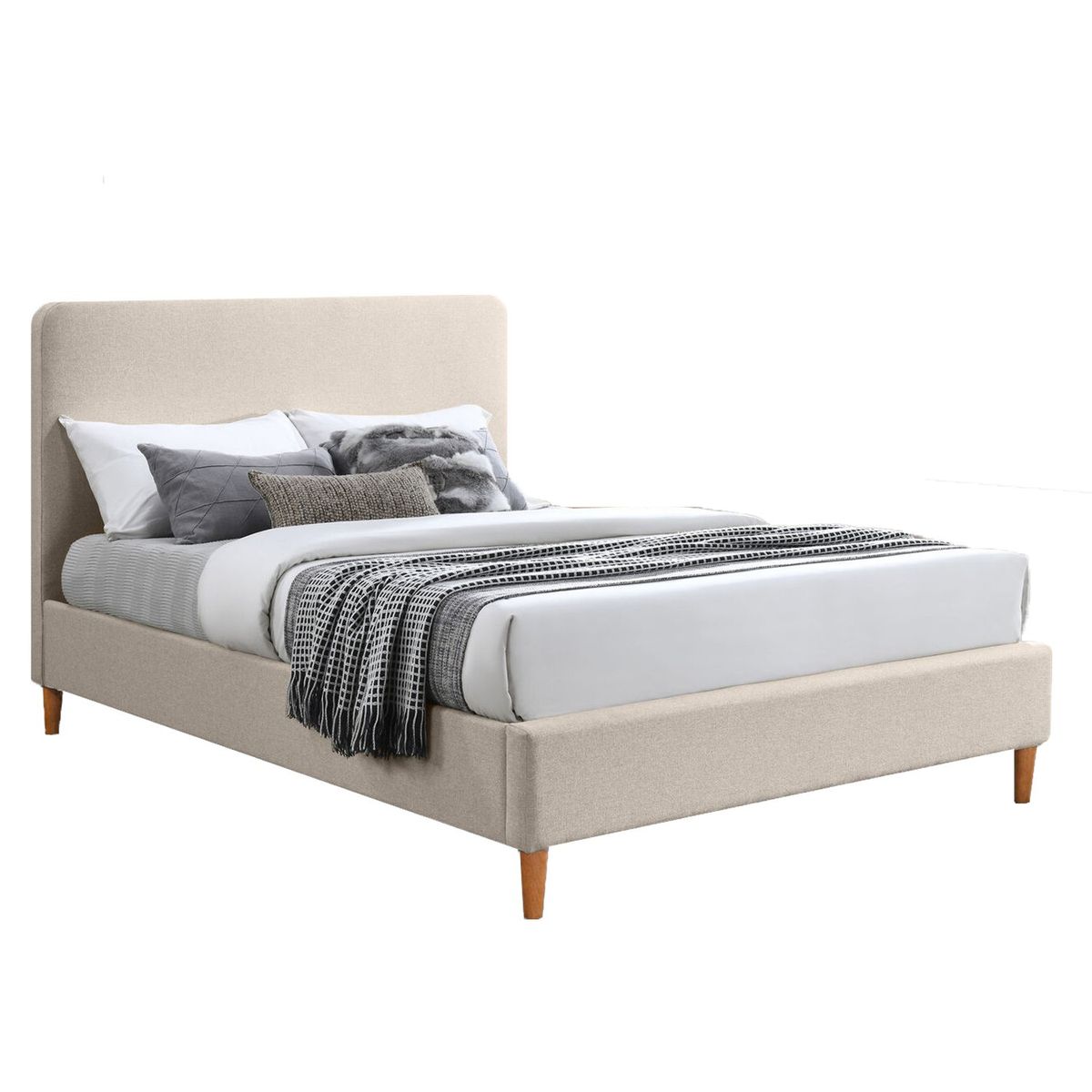 GENERICO - Cama Tapizada Lisa Curvo Marfil Queen