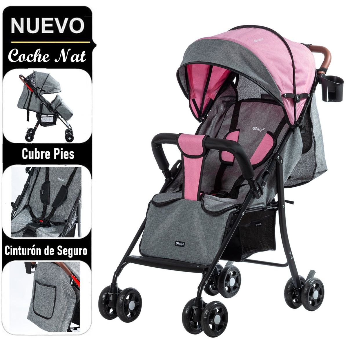 EBABY - Coche de Paseo Nat Rosado