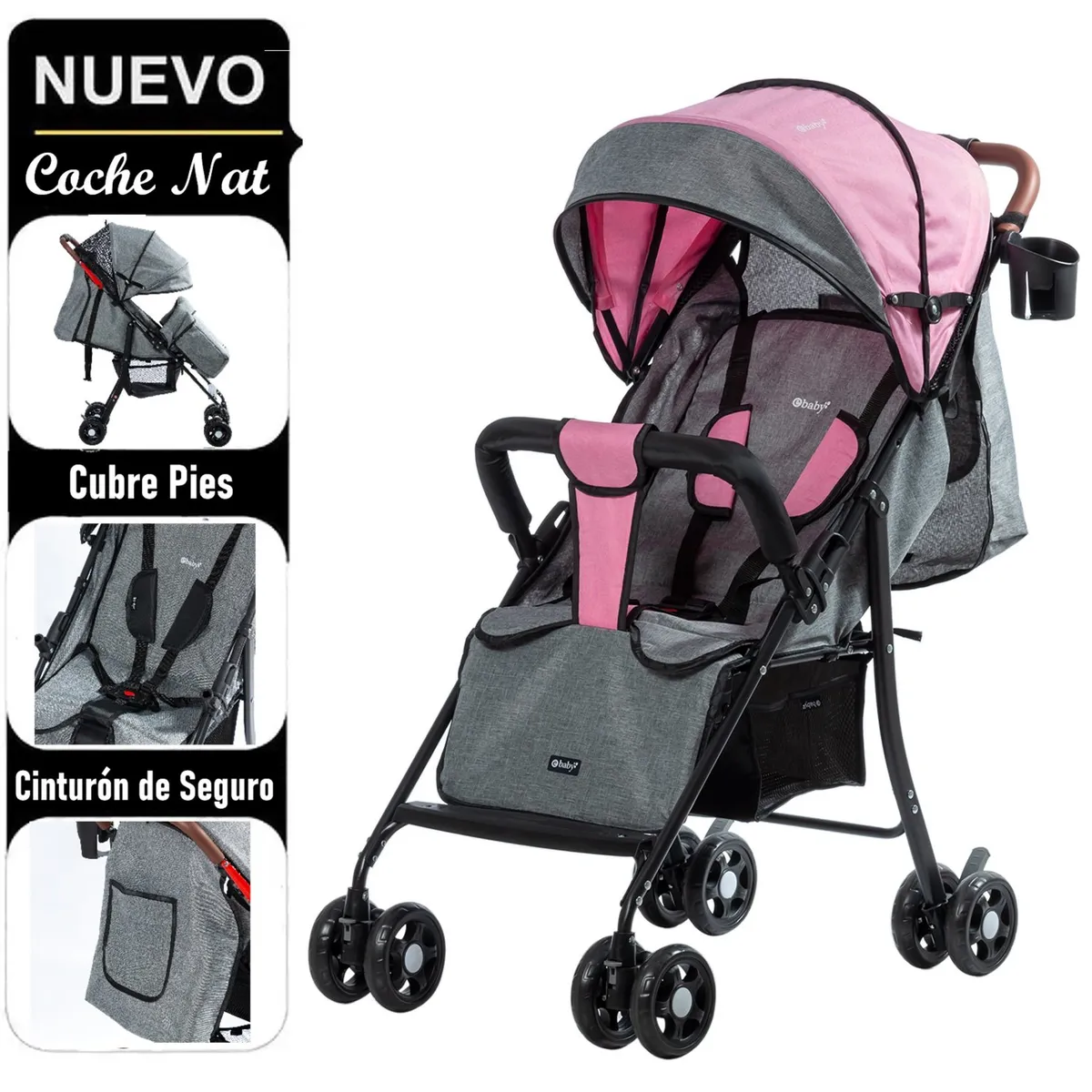 EBABY - Coche de Paseo Nat Rosado