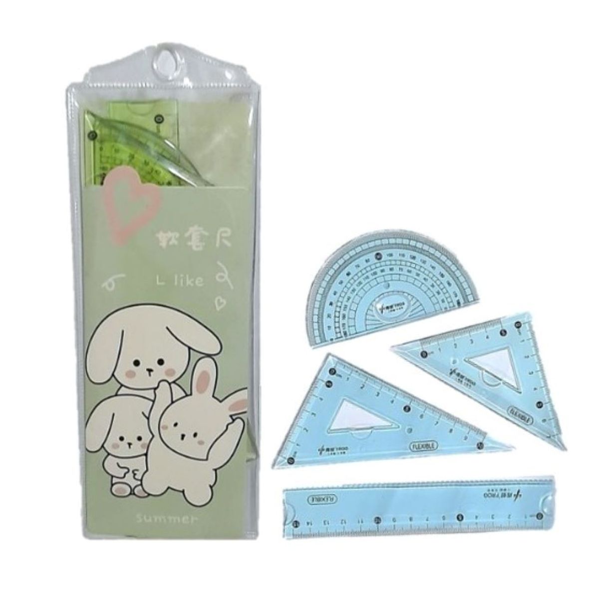 GENERICO - JUEGO DE ESCUADRA KAWAI 20 CM CONEJO VERDE