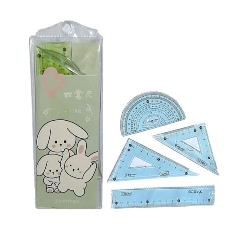 GENERICO - JUEGO DE ESCUADRA KAWAI 20 CM CONEJO VERDE