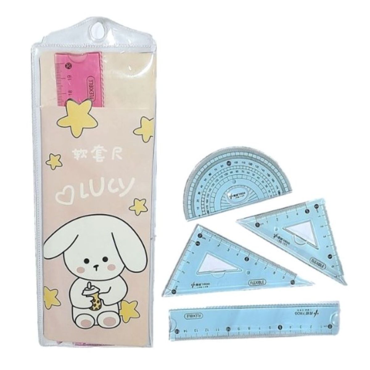 GENERICO - JUEGO DE ESCUADRA KAWAI 20 CM CONEJO ROSADO