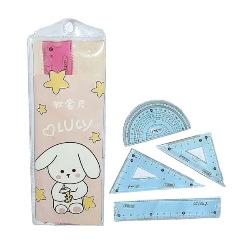 GENERICO - JUEGO DE ESCUADRA KAWAI 20 CM CONEJO ROSADO