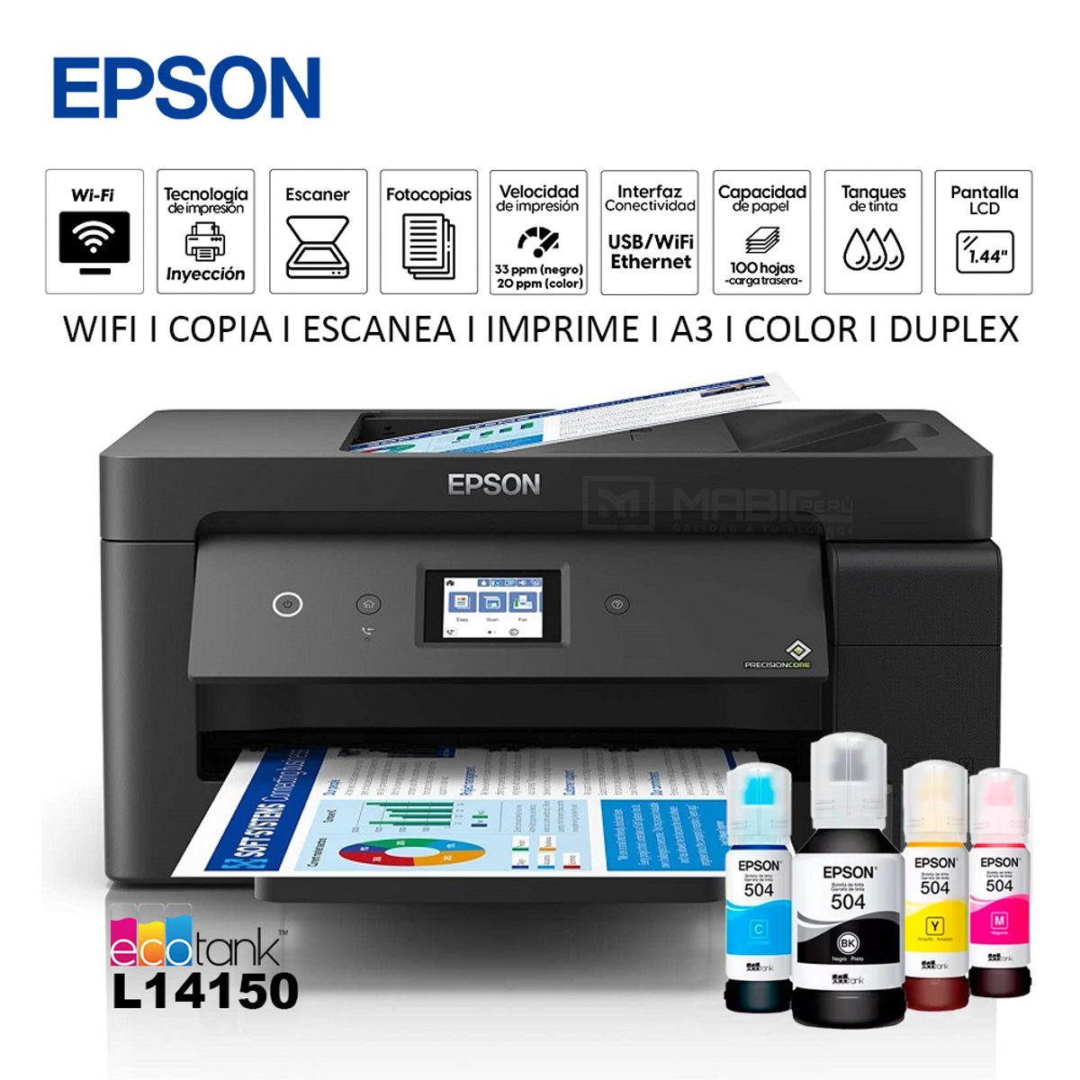 EPSON - Impresora Multifuncional Epson L14150 A3 Duplex WIFI Ethernet ADF FAX