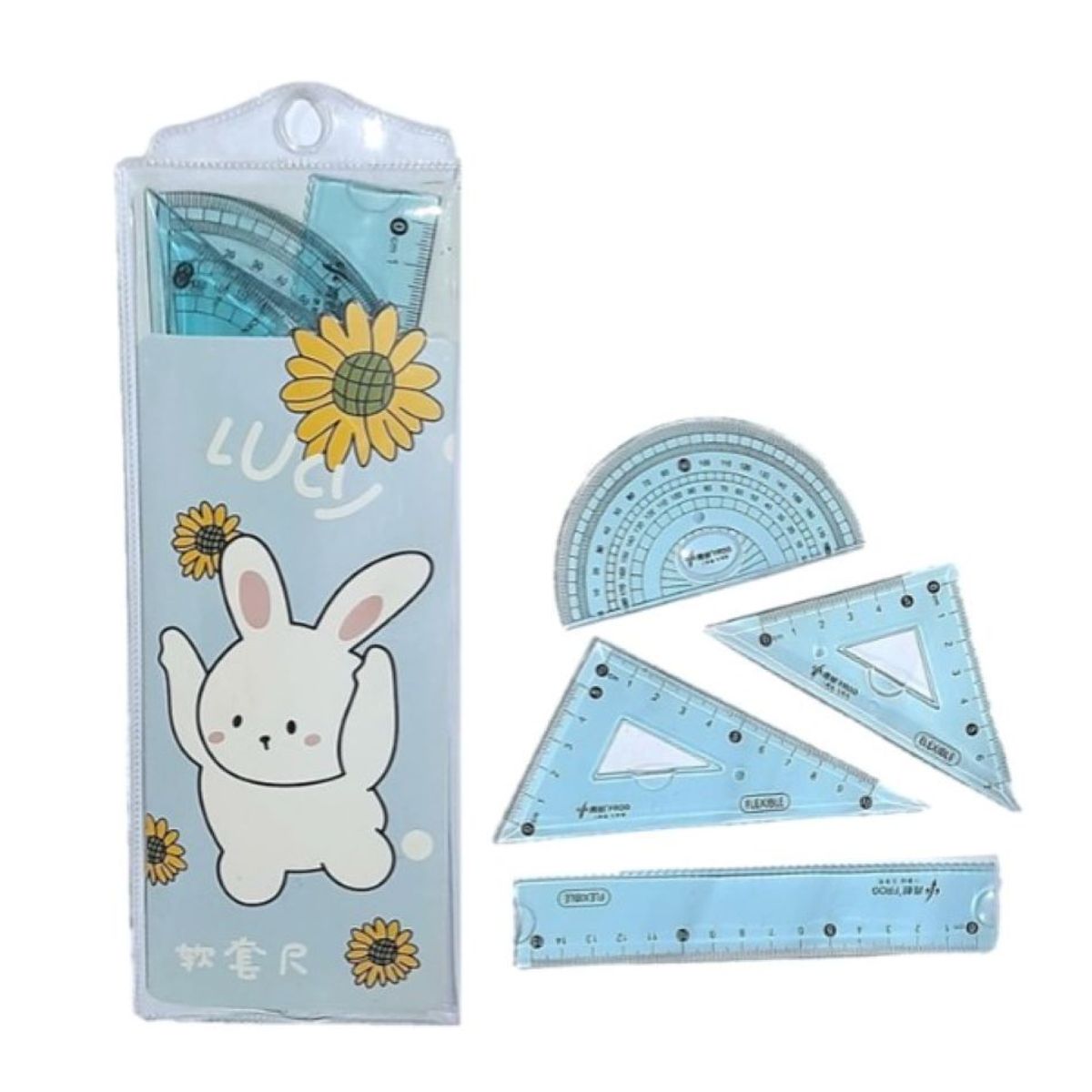 GENERICO - JUEGO DE ESCUADRA KAWAI 20 CM CONEJO CELESTE