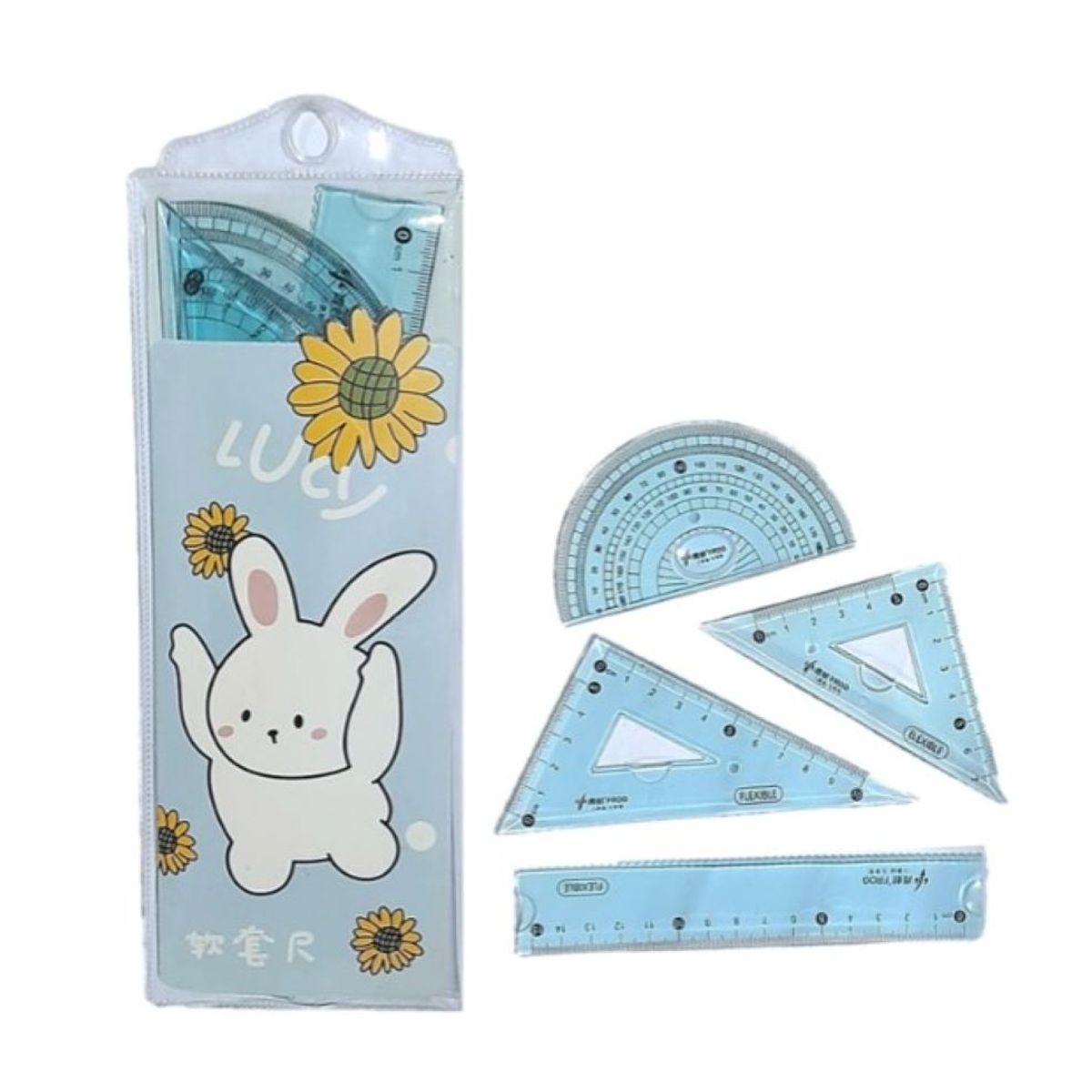 GENERICO - JUEGO DE ESCUADRA KAWAI 20 CM CONEJO CELESTE