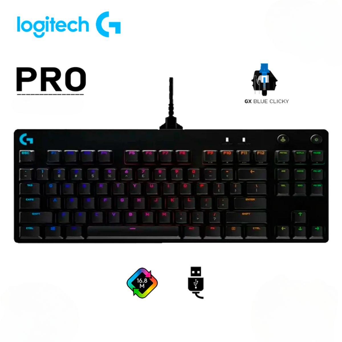 LOGITECH - TECLADO LOGITECH PRO KEYBOARD RGB USB BLACK
