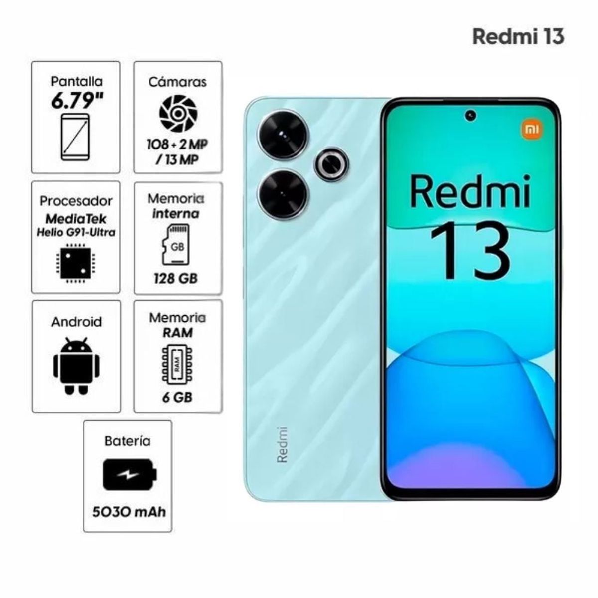 XIAOMI - Celular Xiaomi Redmi 13 US 6GB RAM + 128 GB Dual SIM 4G Azul