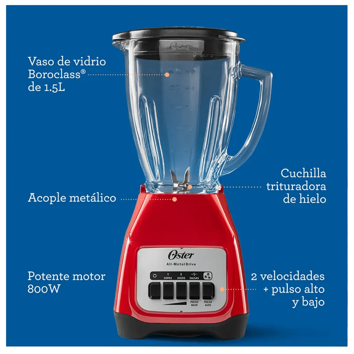 OSTER - Licuadora Oster® 2 velocidades más pulso y vaso de vidrio BLSTKAGMPB