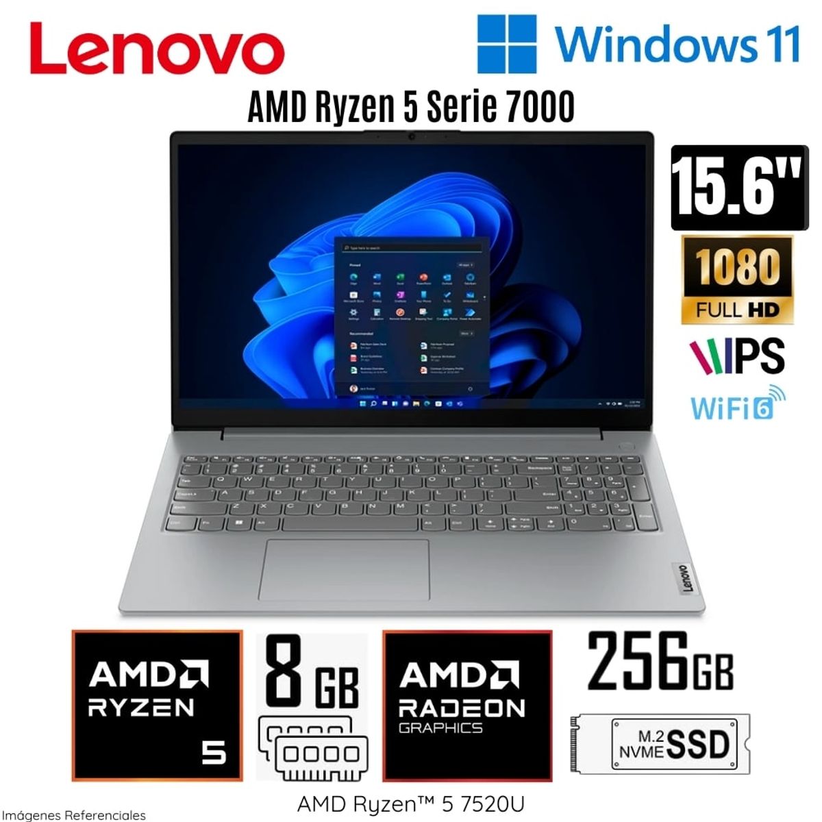 LENOVO - Laptop Lenovo V15 G4 AMN AMD Ryzen 5 7520U 8GB LPDDR5 RAM 256GB SSD 15.6" FHD 82YU00X6LM