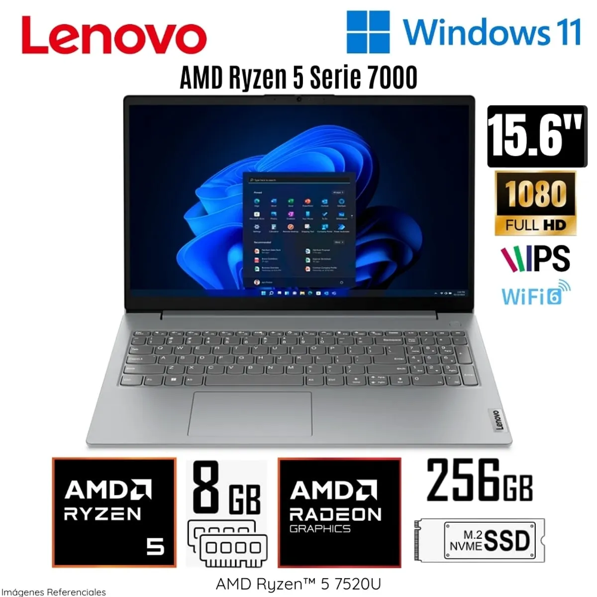 LENOVO - Laptop Lenovo V15 G4 AMN AMD Ryzen 5 7520U 8GB LPDDR5 RAM 256GB SSD 15.6" FHD 82YU00X6LM