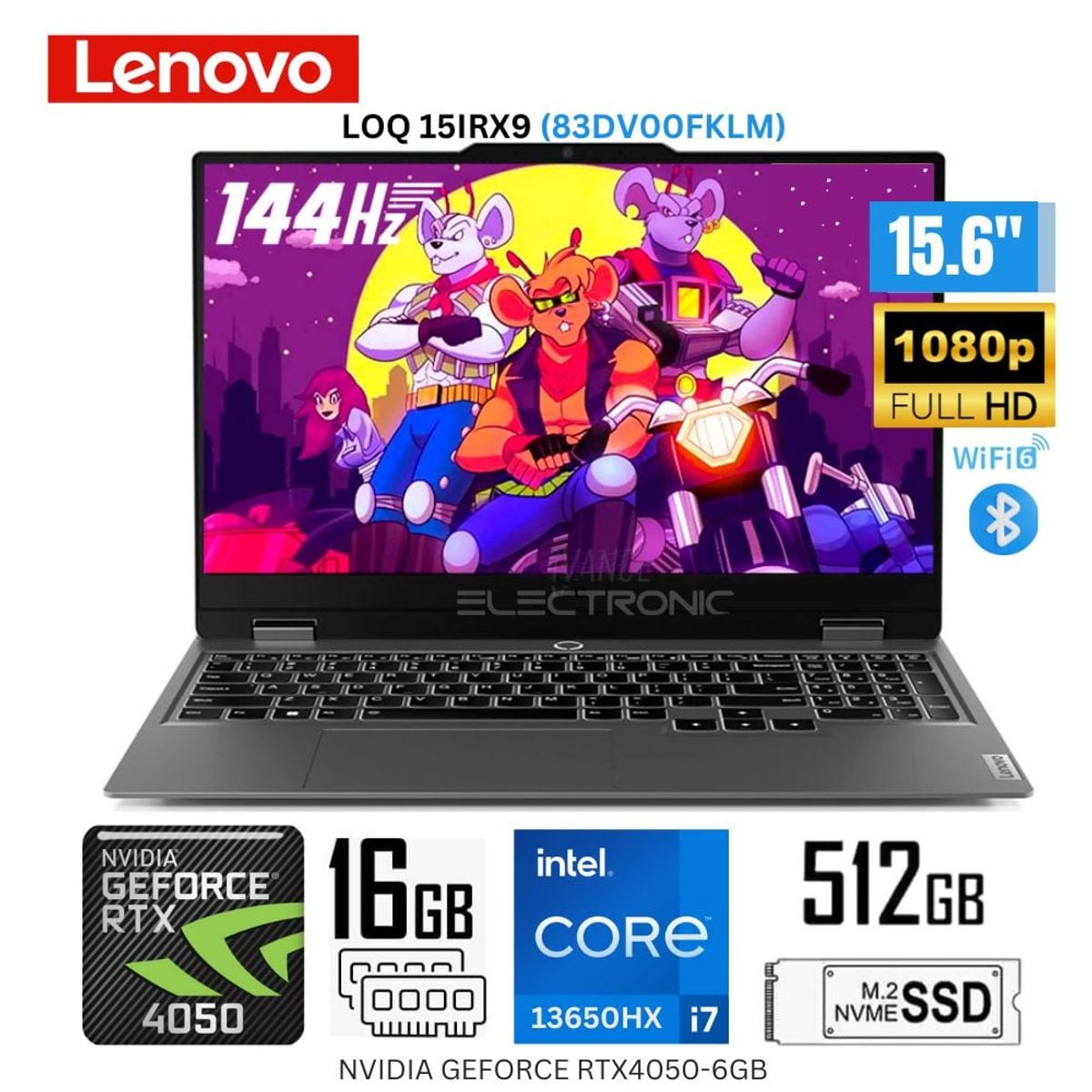 LENOVO - Laptop Lenovo LOQ 15IRX9 Intel Corei7-13650HX 16GB RAM 512GB SSD 156 FHD RTX4050-6GB 83DV00FKLM