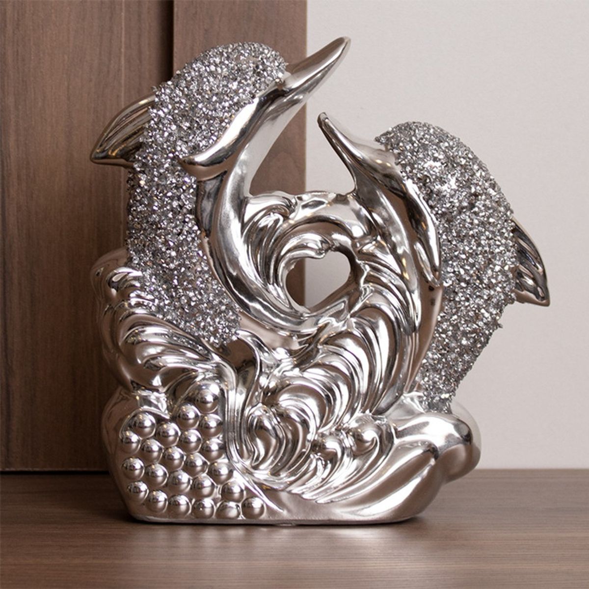 PANADECOR - Delfines Plateados Brillosos para Hogar y Oficina