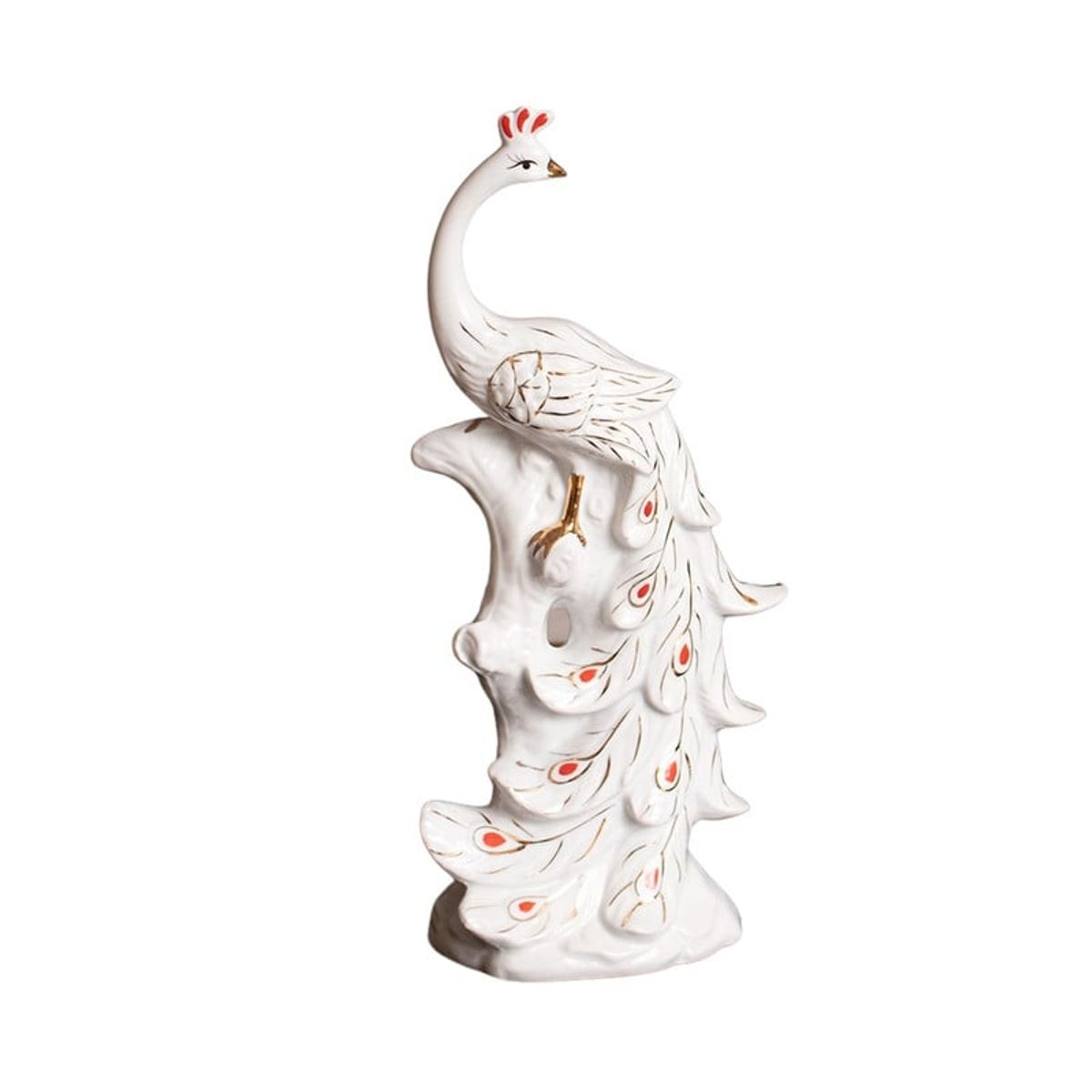 PANADECOR - Figura Decorativa Panadecor Pavo Real 33 Cm Blanco Con Dorado Porcelana