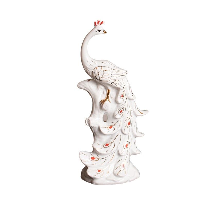 PANADECOR - Figura Decorativa Panadecor Pavo Real 33 Cm Blanco Con Dorado Porcelana