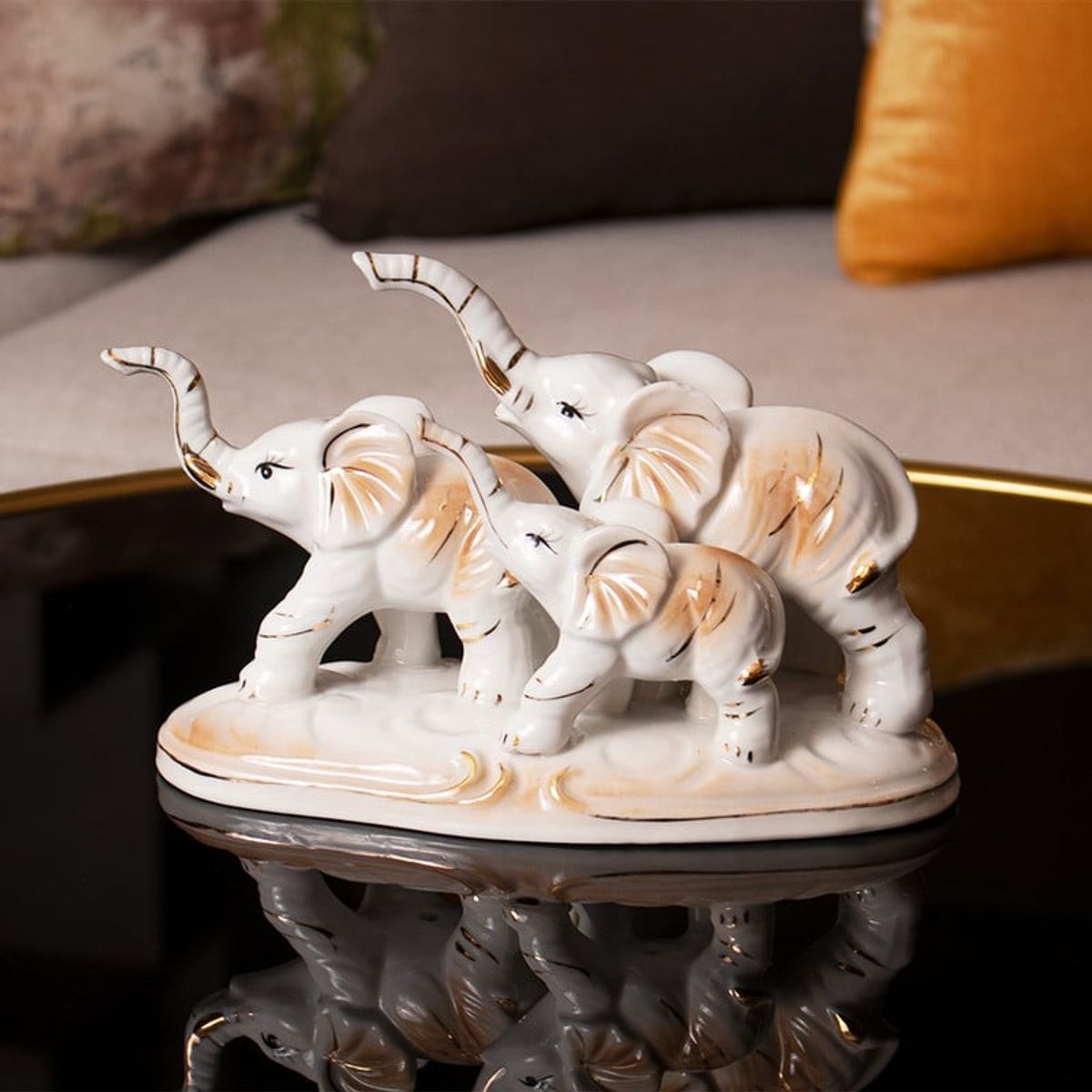 PANADECOR - Familia Elefantes Porcelana Decorativa