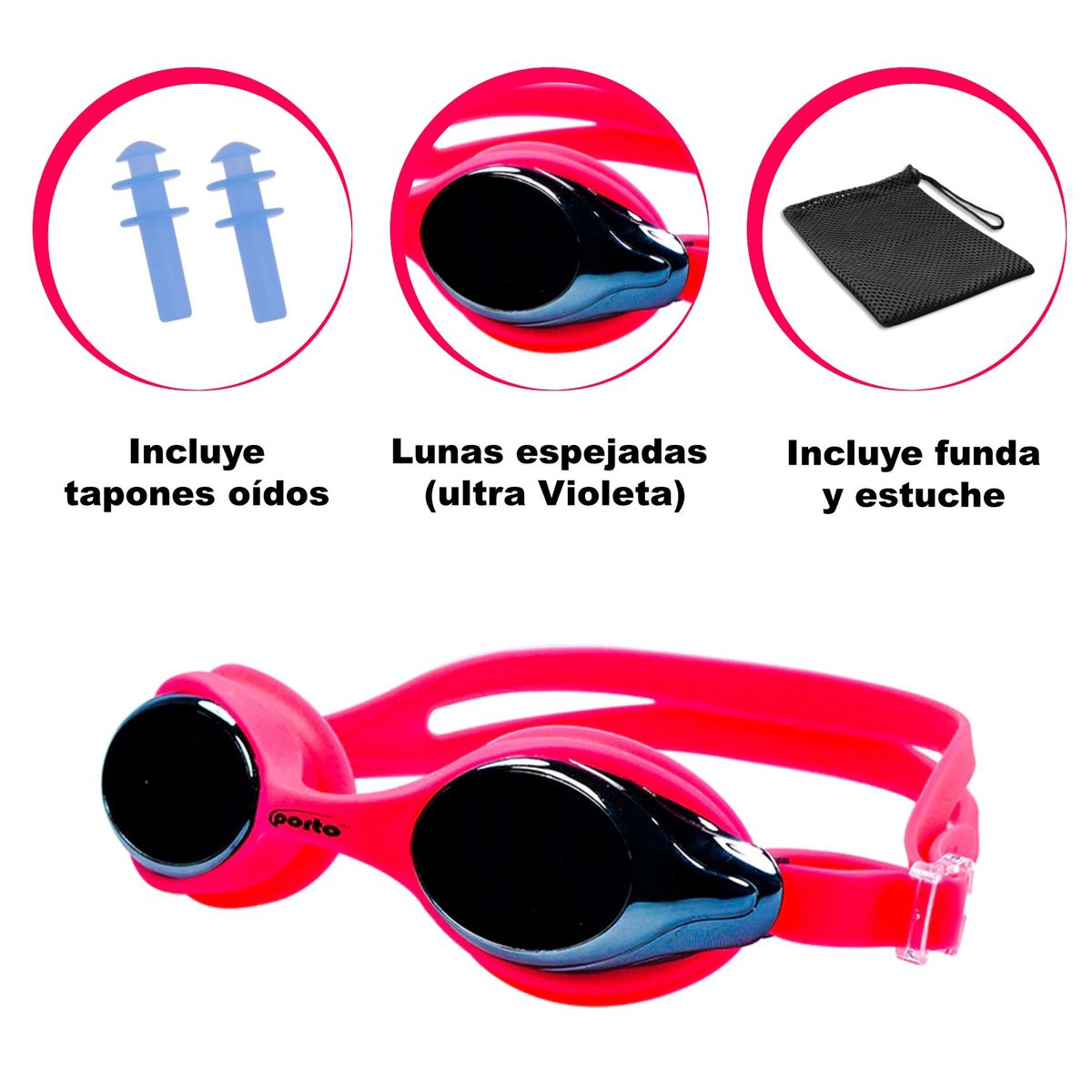 PORTO - LENTES PARA NATACIÓN ARROW MIRROR PORTO ADULTO ROSADO