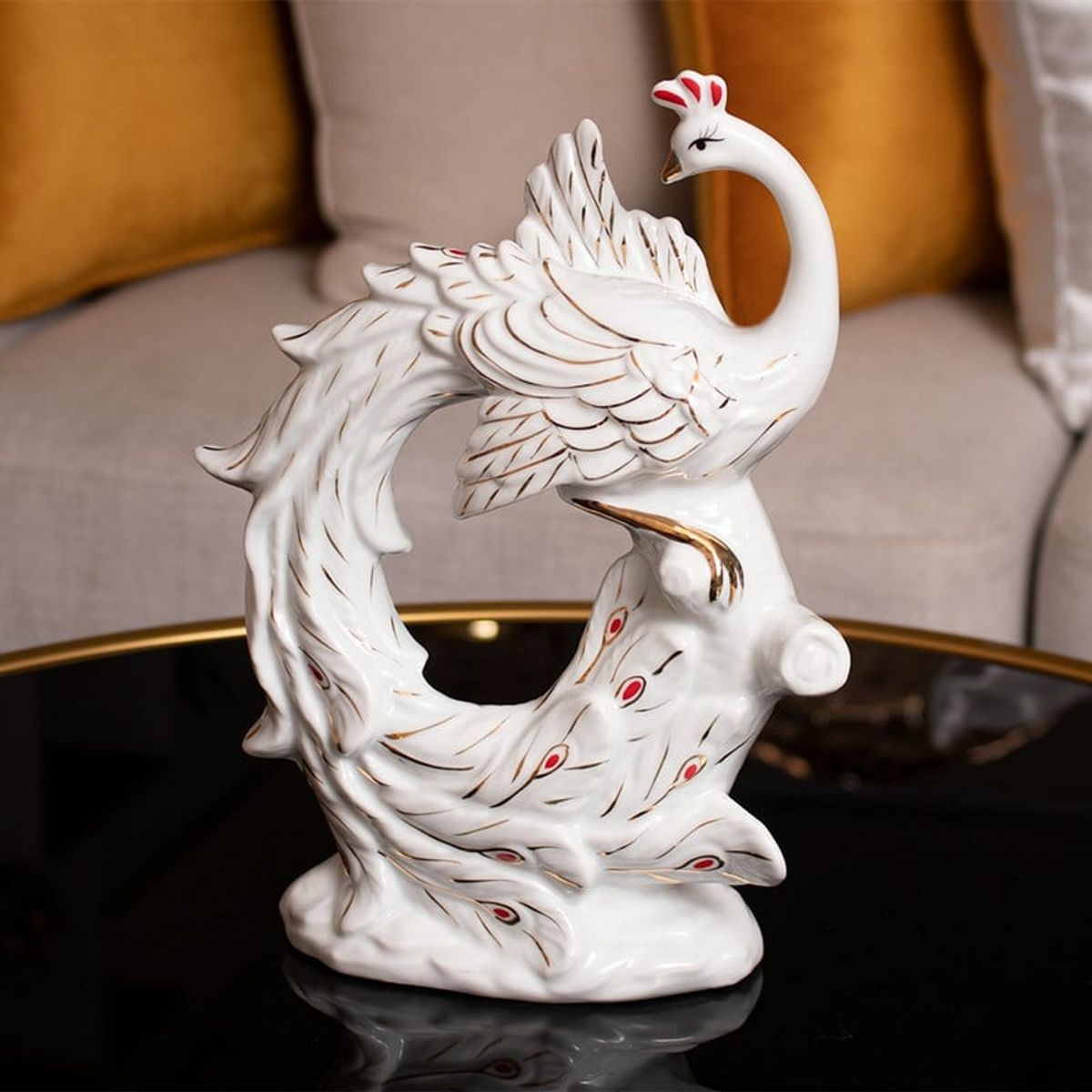 PANADECOR - Figura Decorativa Panadecor Pavo Real Blanco 26 Cm Elegante Porcelana